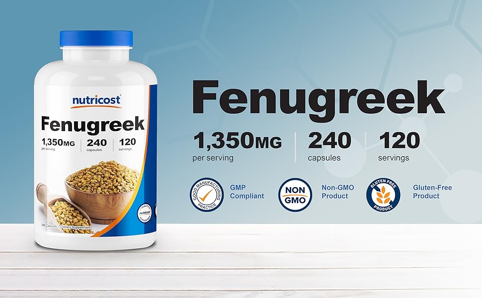 Nutricost Fenugreek 1500 mg per serving 120 servings 240 capsules