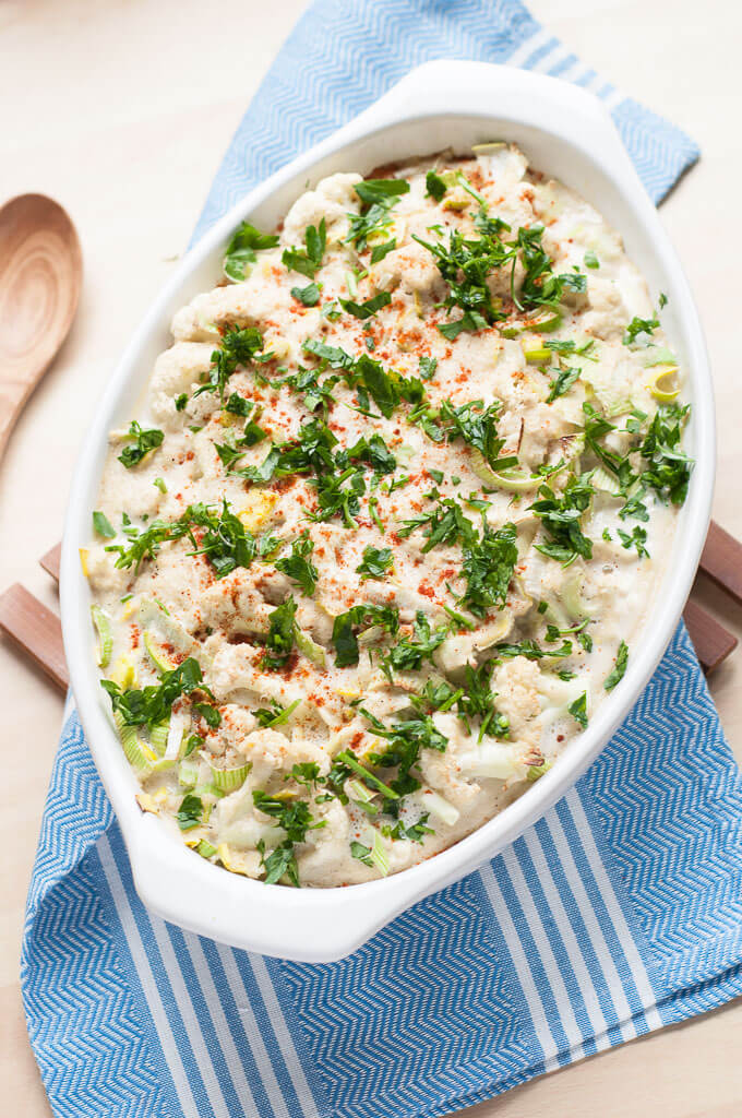 Cashew Cauliflower And Leek Gratin