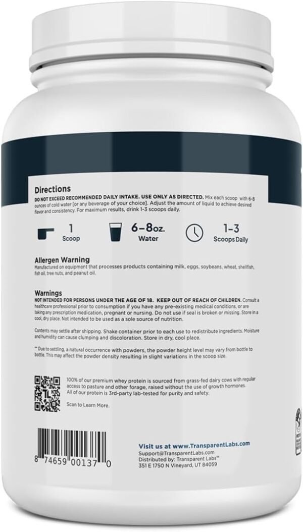 Transparent Labs Grass-Fed Whey Protein Isolate - Naturally Flavored, Gluten Free Whey Protein Powder with 28g of Protein per Serving & 9 Amino Acids - 30 Servings, French Vanilla