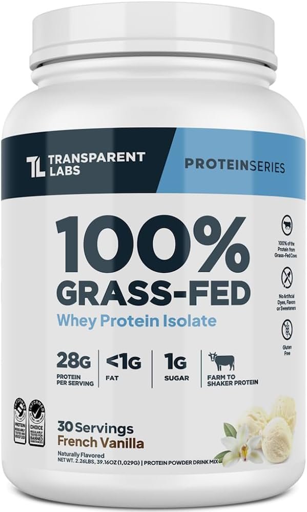 Transparent Labs Grass-Fed Whey Protein Isolate - Naturally Flavored, Gluten Free Whey Protein Powder with 28g of Protein per Serving & 9 Amino Acids - 30 Servings, French Vanilla