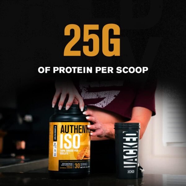 Jacked Factory Authentic ISO Grass Fed Whey Protein Isolate Powder - Low Carb, Non-GMO Muscle Building Protein w/No Fillers, Mixes Perfectly, Vanilla Oatmeal Cookie - 2LB, 30 SV