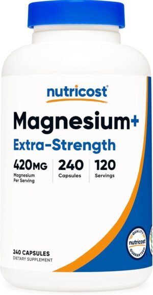 Nutricost Magnesium+ Extra Strength 420mg, 240 Capsules - 120 Servings. Magnesium Oxide and Glycinate - Non-GMO, Gluten Free, Vegan Friendly