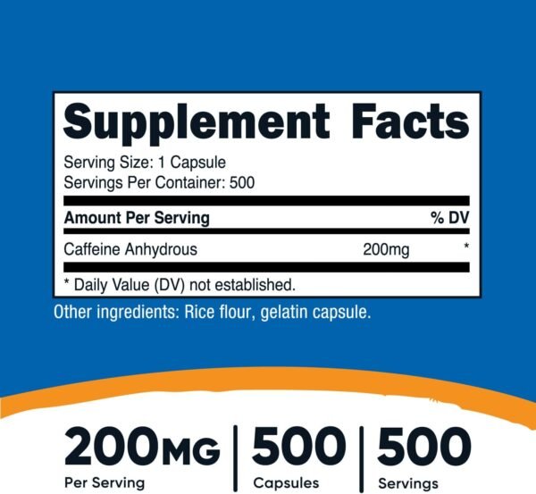 Nutricost Caffeine Pills, 200mg Per Serving (500 Caps)