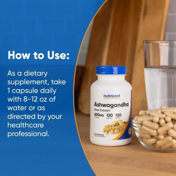 Nutricost Ashwagandha Herbal Supplement 600mg, 120 Capsules - Vegetarian, Non-GMO, Gluten Free, Ashwagandha Root
