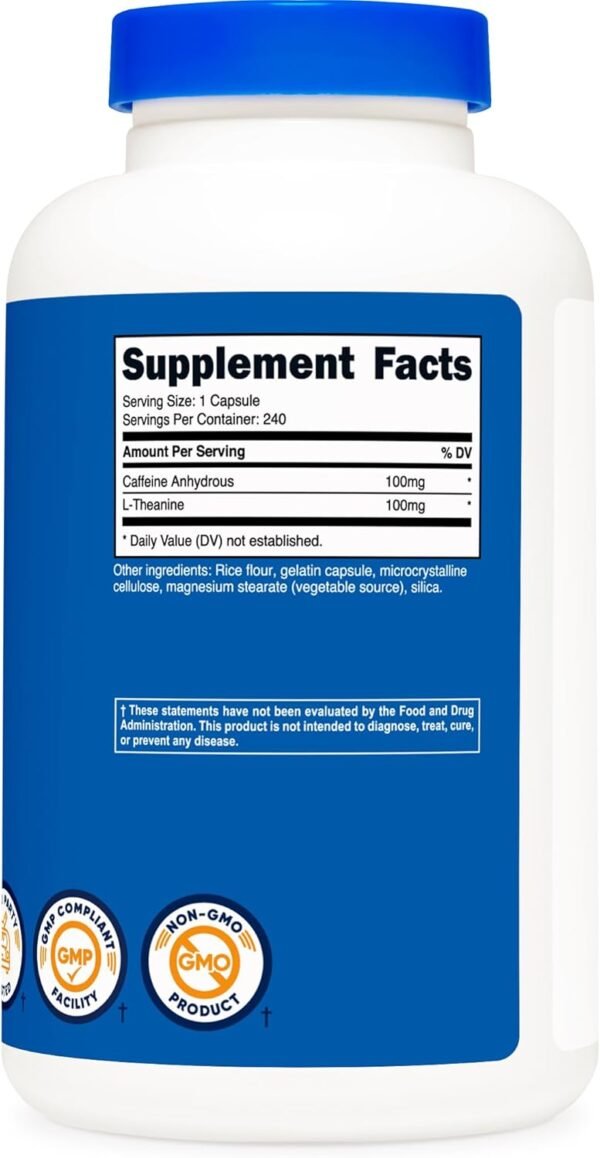 Nutricost Caffeine with L-Theanine, 100mg of Each, 240 Capsules, 240 Servings - Non-GMO and Gluten Free