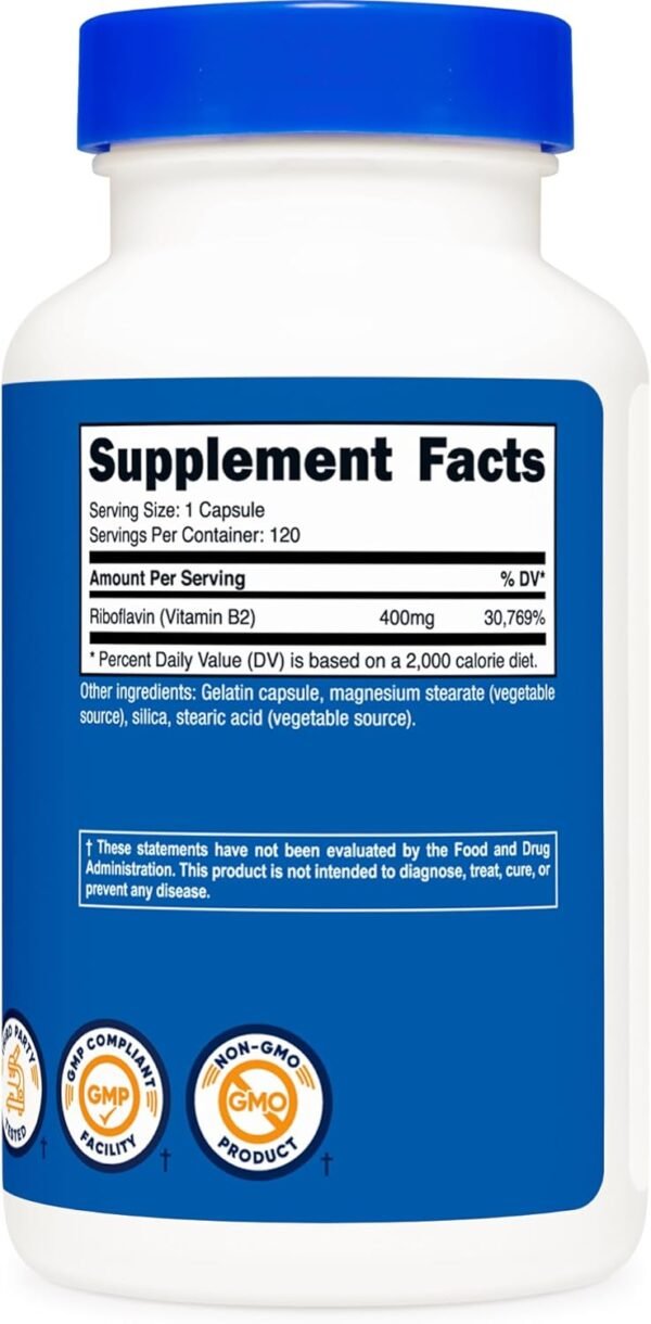 Nutricost Vitamin B2 (Riboflavin) 400mg, 120 Capsules - Gluten Free, Non-GMO