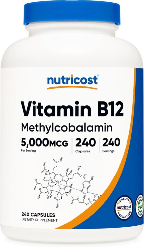 Nutricost Vitamin B12 (Methylcobalamin) 5000mcg, 240 Capsules - Vegetarian Caps, Non-GMO, Gluten Free B12 Supplement