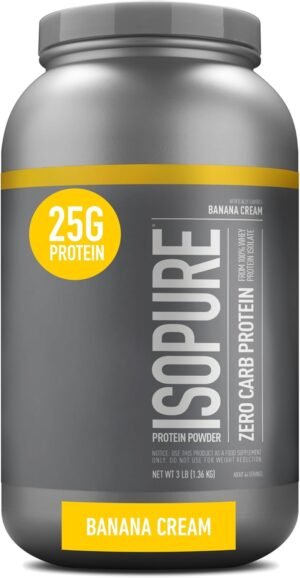 Isopure Zero Carb 100% Pure Whey Isolate Protein Powder, Lactose Free, Gluten Free, With Vitamins, Banana Cream, 25g Protein Per Serving, 3 Lbs, 44 Servings