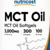 Nutricost MCT Oil Softgels 1000mg, 300 SFG (3,000mg Serv) - Great for Keto, Ketosis, and Ketogenic Diets