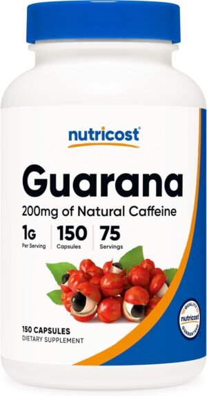 Nutricost Guarana 1000mg Serving, 150 Vegetarian Capsules - Natural Herbal Brazilian Caffeine Energizer Supplement