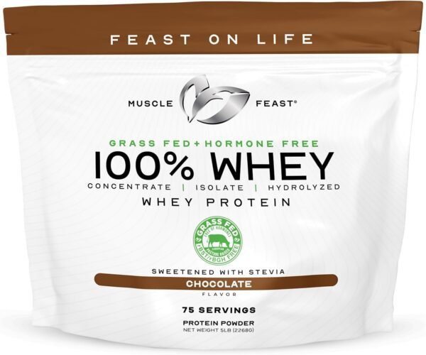 Muscle Feast 100% Grass-Fed Whey Protein, Pastured Raised Hormone Free All Natural, Chocolate, 5lb
