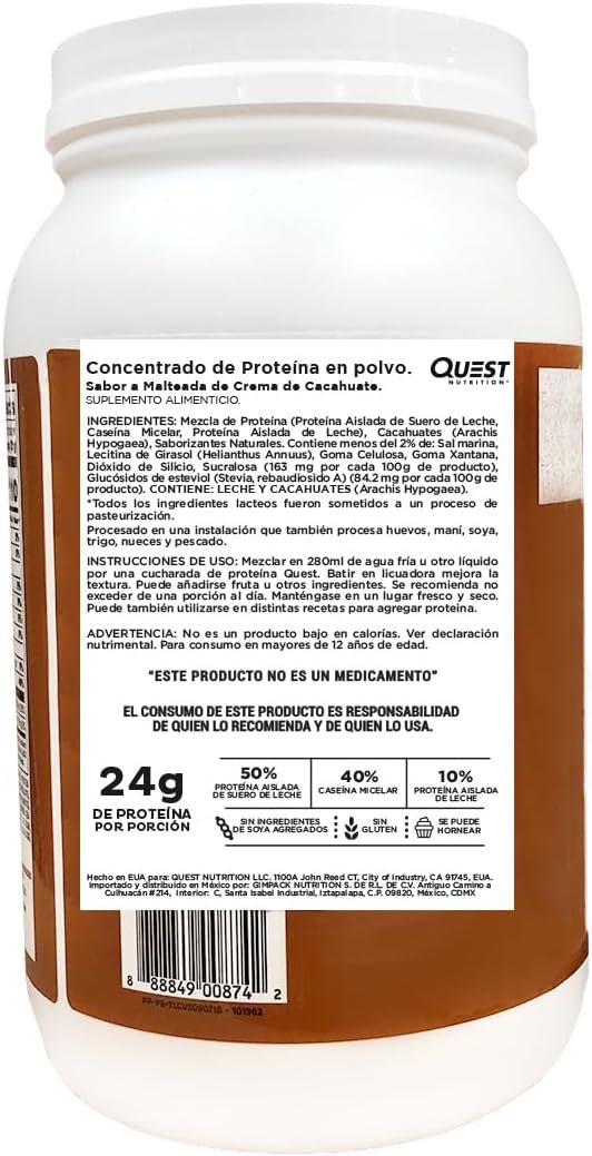 Quest Nutrition Peanut Butter Protein Powder, 23g Protein, 1g Sugar, Low Carb, Gluten Free, 3 Pound, 43 Servings