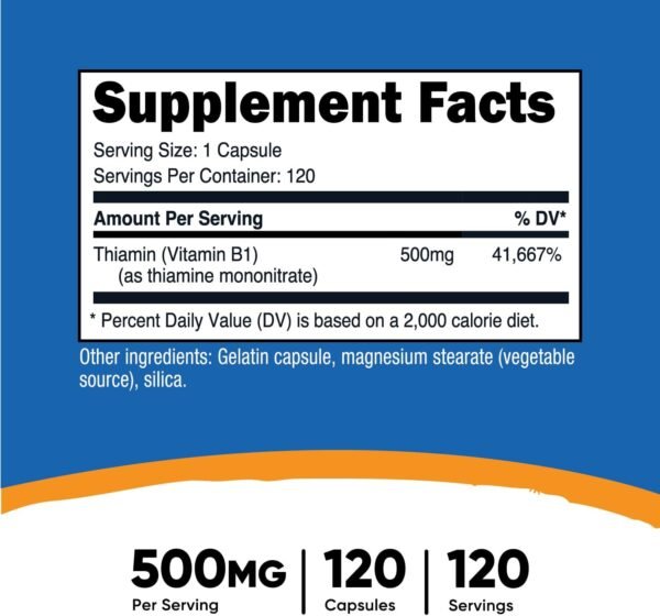 Nutricost Vitamin B1 (Thiamine) 500mg, 120 Capsules