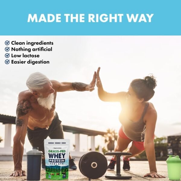 Opportuniteas Grass Fed Whey Isolate Protein Powder - Unflavored 28g Protein Powder Without Artificial Sweeteners, Hormone-Free Cows, Non GMO - 1lb