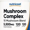 Nutricost Mushroom Complex Supplement, 120 Capsules - 10 Mushroom Blend (with Reishi, Maitake, Shiitake, Lion's Mane, and More) - Non-GMO and Gluten Free