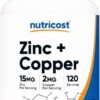 Nutricost Zinc + Copper Capsules (120 Servings)(15MG Zinc + 2MG Copper Per Serving) - Non GMO, Vegetarian