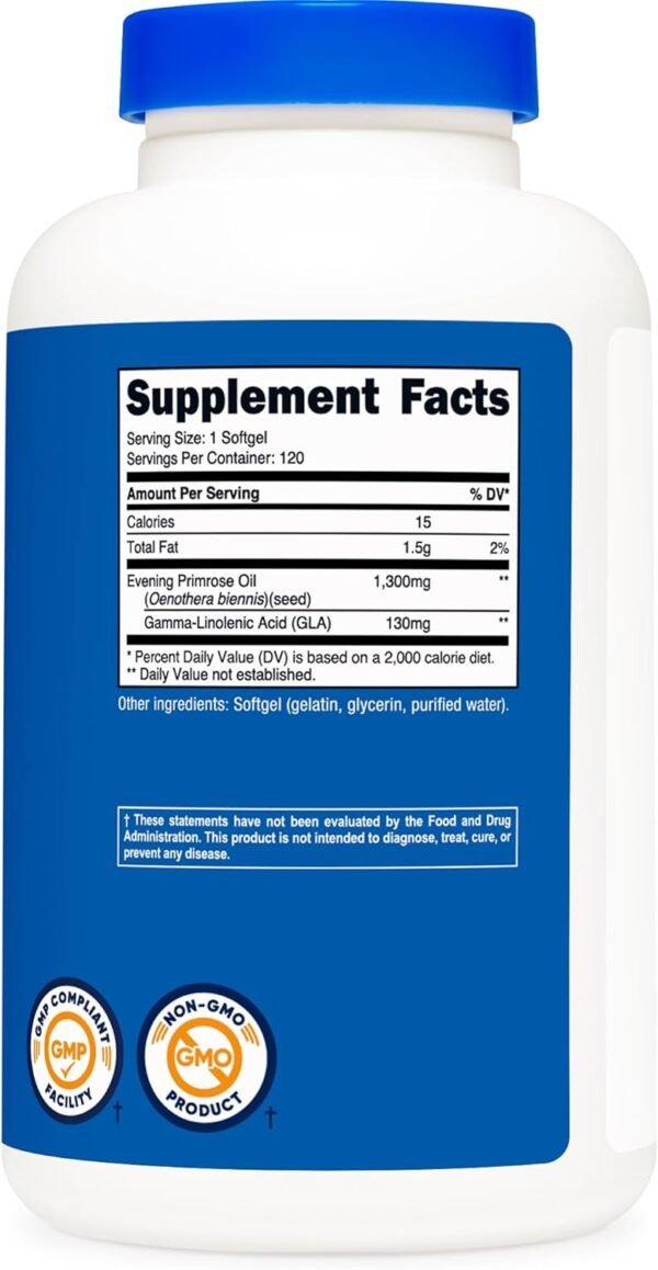 Nutricost Evening Primrose Oil 1,300mg, 120 Softgels - Cold Pressed, Non-GMO, Gluten Free, 120 Servings