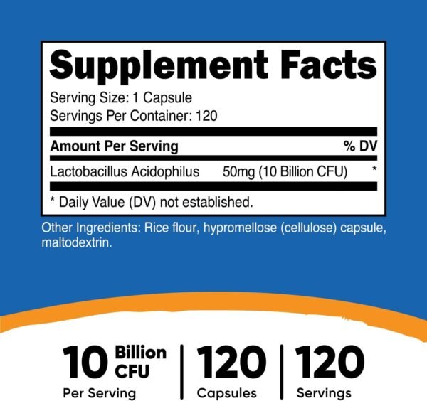 Nutricost Lactobacillus Acidophilus 10 Billion CFU, 120 Vegetarian Capsules
