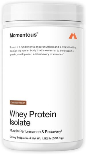 Momentous Essential Grass-Fed Whey Protein Powder - 20g Whey Isolate Protein - NSF Certified, Gluten-Free, 24 Servings for Essential Everyday Use, Chocolate (Package May Vary)