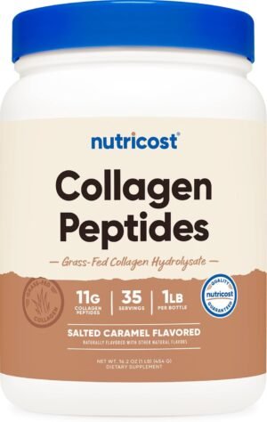 Nutricost Grass-Fed Collagen Powder 1LB (454 G) (Salted Caramel) - Grass Fed Bovine Collagen Hydrolysate - Collagen Peptides