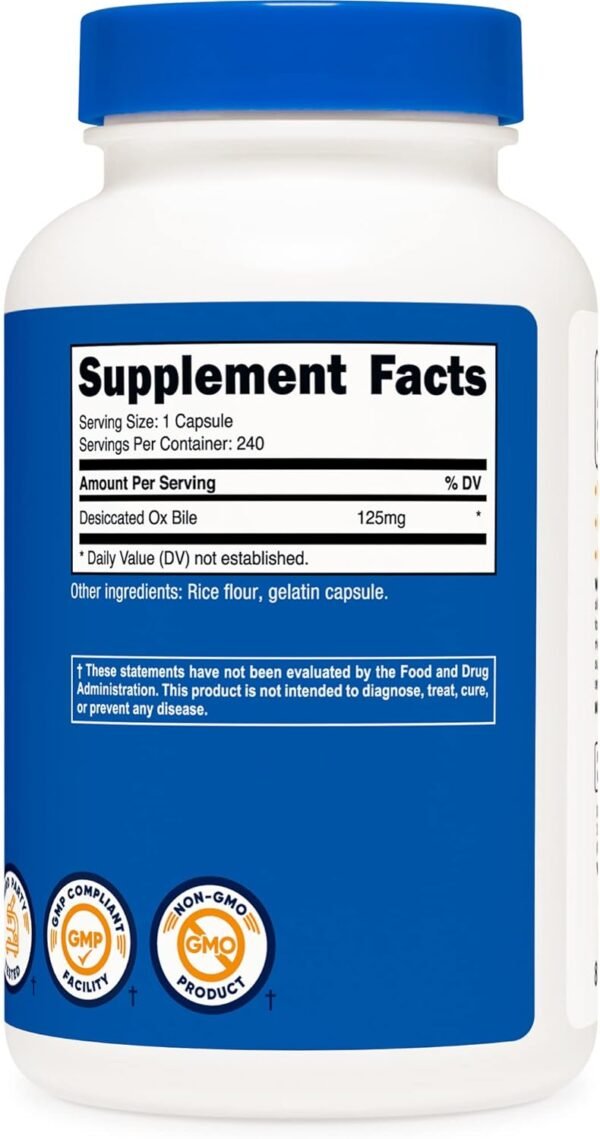 Nutricost Ox Bile Capsules 125mg, 240 Capsules - Non-GMO