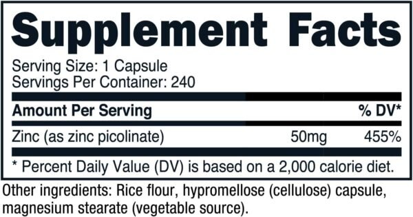 Nutricost Zinc Picolinate 50mg, 240 Vegetarian Capsules - Gluten Free and Non-GMO (240 Caps)