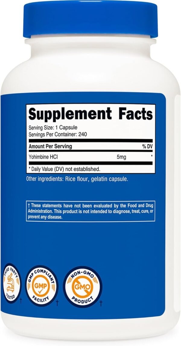 Nutricost Yohimbine HCl 5mg, 240 Capsules Extra Strength - Gluten Free, Non-GMO