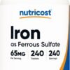 Nutricost Iron (As Ferrous Sulfate) 65mg, 240 Tablets - Non-GMO, Gluten Free