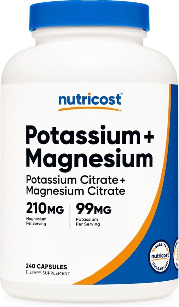 Nutricost Potassium (99 mg) Magnesium (210 mg) Citrates, 240 Capsules - Non-GMO, Gluten Free