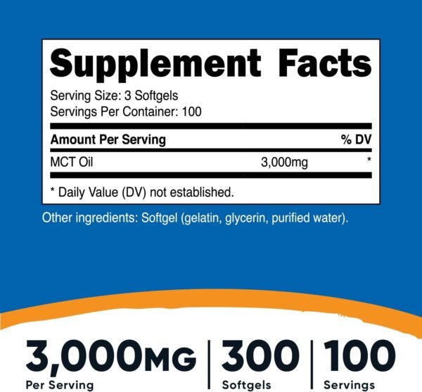 Nutricost MCT Oil Softgels 1000mg, 300 SFG (3,000mg Serv) - Great for Keto, Ketosis, and Ketogenic Diets
