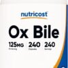 Nutricost Ox Bile Capsules 125mg, 240 Capsules - Non-GMO