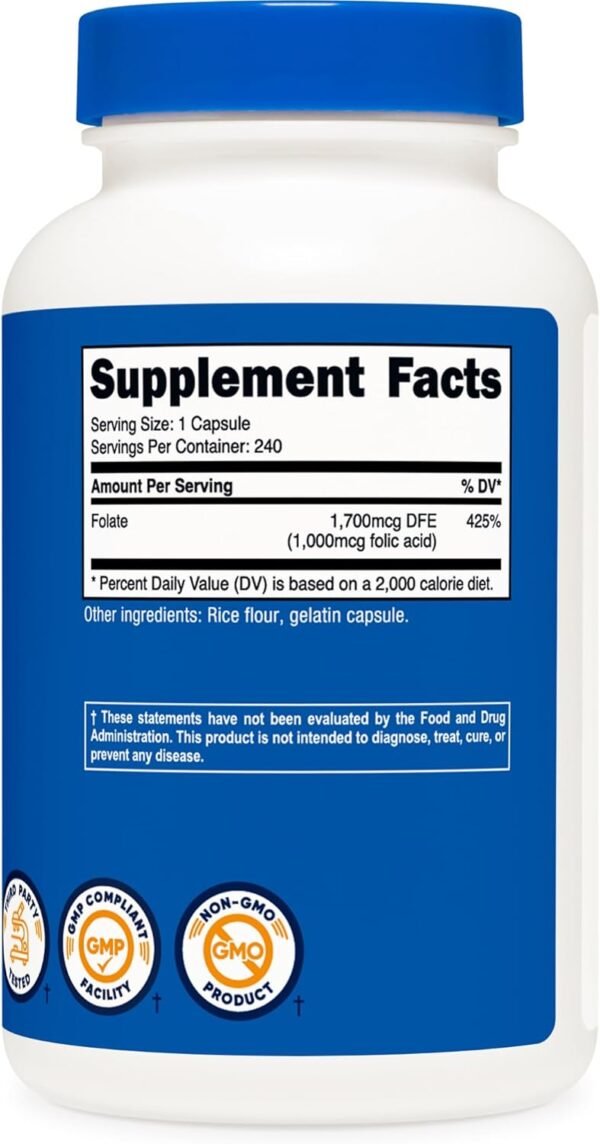 Nutricost Folic Acid (Vitamin B9) 1000 mcg, 240 Capsules