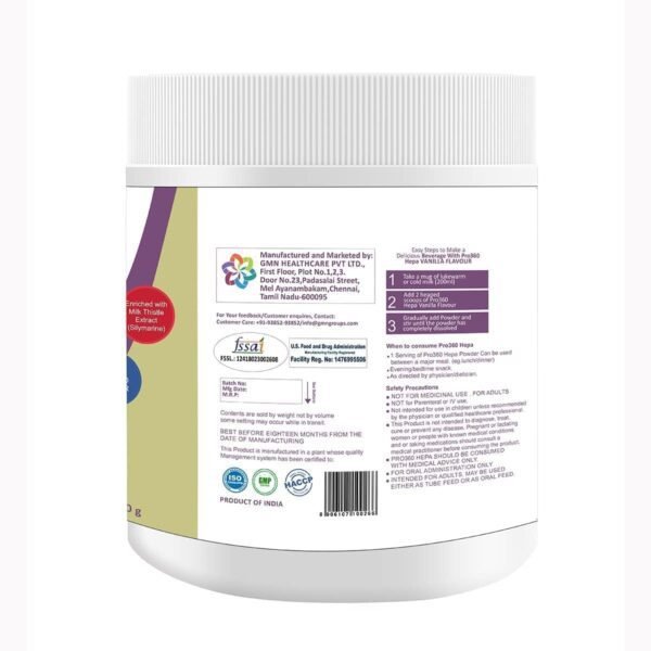 Pro360 Hepa Nutritional Protein Drink (Vanilla Flavour) No Added Sugar, Special Dietary Supplement for Liver Care, 400 Gm