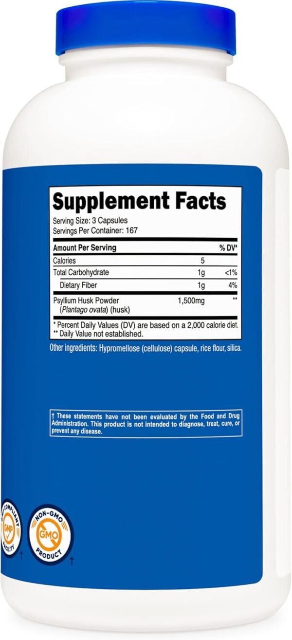 Nutricost Psyllium Husk 1500mg Per Serving, 500 Capsules - Non-GMO & Gluten Free
