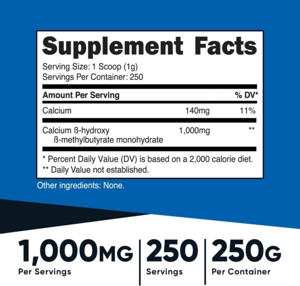 Nutricost HMB Powder (Beta-Hydroxy Beta-Methylbutyrate) 250 Grams - Gluten Free & Non-GMO