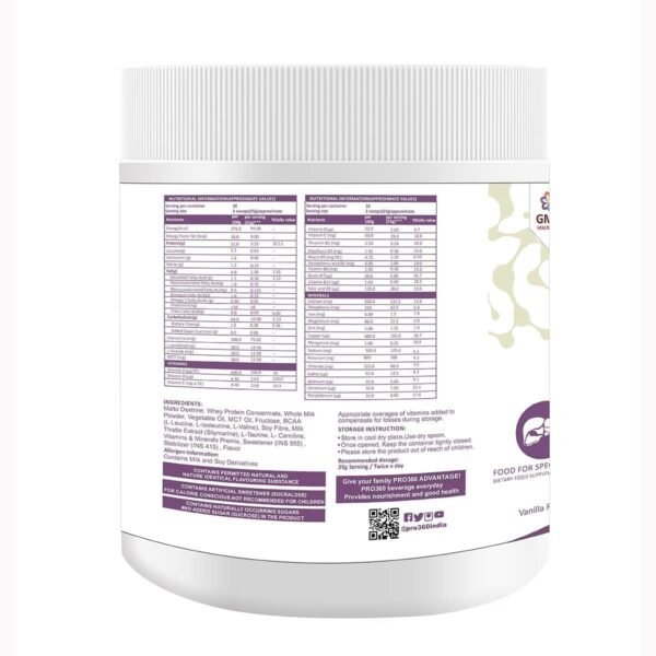 Pro360 Hepa Nutritional Protein Drink (Vanilla Flavour) No Added Sugar, Special Dietary Supplement for Liver Care, 400 Gm