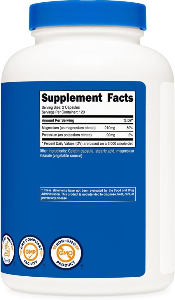 Nutricost Potassium (99 mg) Magnesium (210 mg) Citrates, 240 Capsules - Non-GMO, Gluten Free