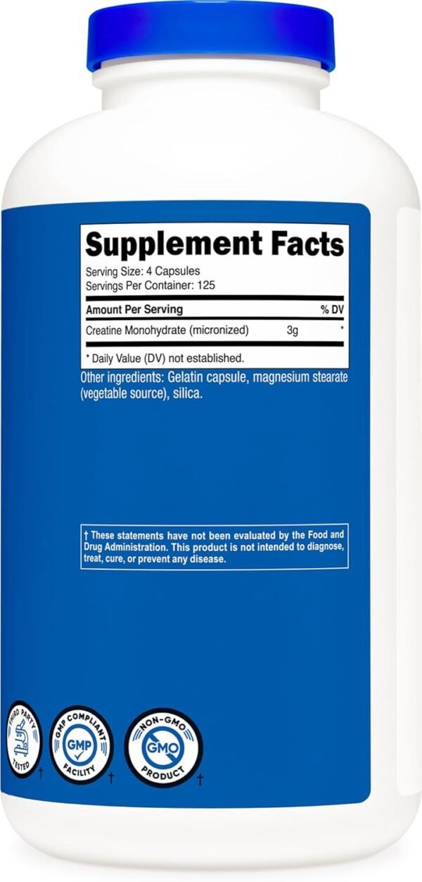 Nutricost Micronized Creatine Monohydrate 3,000mg 500 Capsules, 125 Servings, 750mg of Creatine Monohydrate Per Capsule