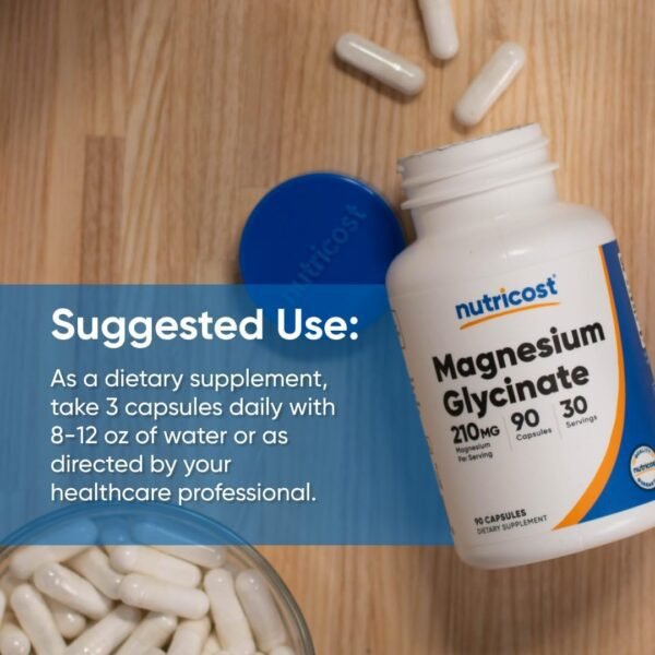 Nutricost Magnesium Glycinate Capsules (180 Capsules, 210 mg Per Serving) - Magnesium Glycinate Supplement for Gentle Absorption
