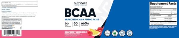 Nutricost BCAA Powder (Raspberry Lemonade, 60 Servings) - Optimal 2:1:1 Ratio