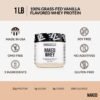 Naked Vanilla Whey Protein 1Lb, Only 3 Ingredients, All Natural Grass Fed Whey Protein Powder + Vanilla + Coconut Sugar- GMO-Free, Soy Free, Gluten Free. Aid Muscle Growth, 12 Servings