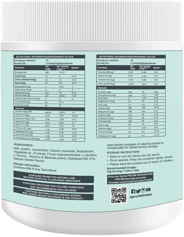 Pro360 Nephro LP - Non-Dialysis Care Nutritional Protein Drink (Vanilla Flavour) No Added Sugar, Special Dietary Supplement for Kidney / Renal Health, 400 Gm