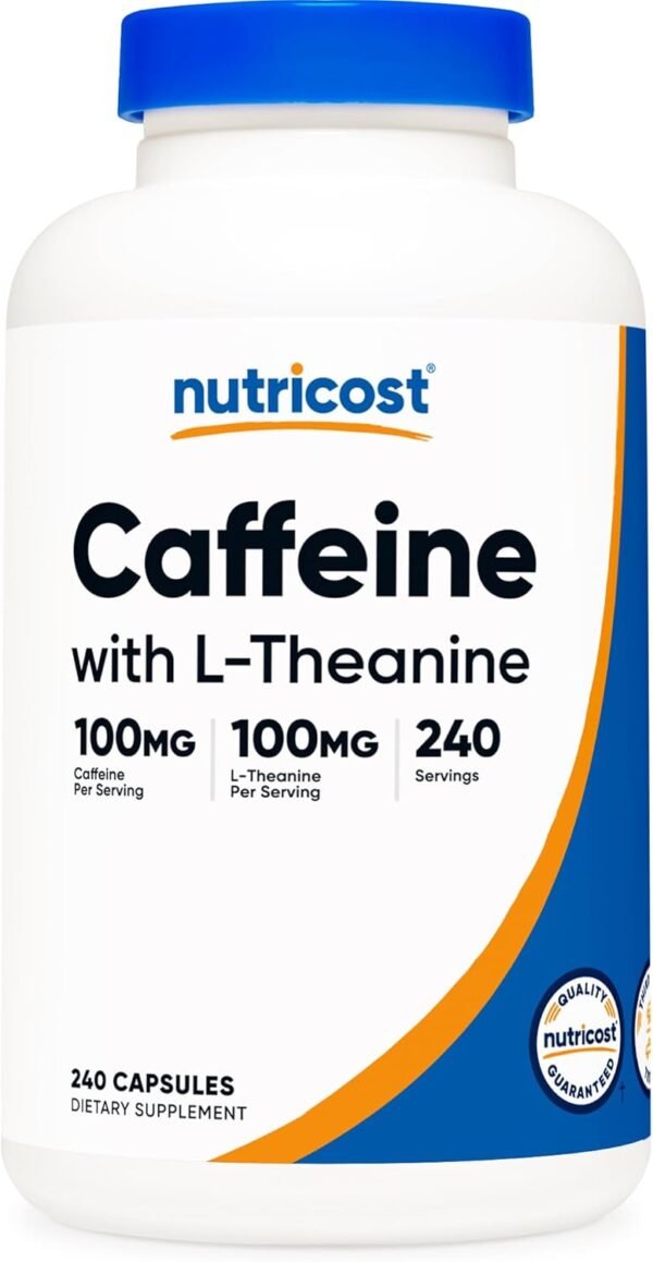 Nutricost Caffeine with L-Theanine, 100mg of Each, 240 Capsules, 240 Servings - Non-GMO and Gluten Free