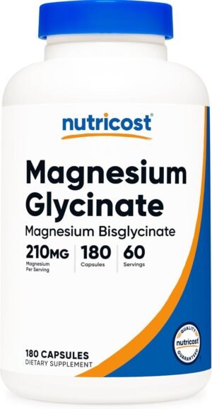 Nutricost Magnesium Glycinate Capsules (180 Capsules, 210 mg Per Serving) - Magnesium Glycinate Supplement for Gentle Absorption