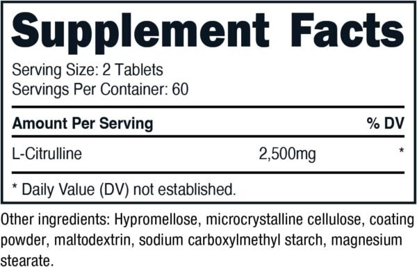 Nutricost L-Citrulline 2500mg Per Serving, 60 Servings, 1250mg Per Tablet, 120 Tabs - Non-GMO and Gluten Free Supplement