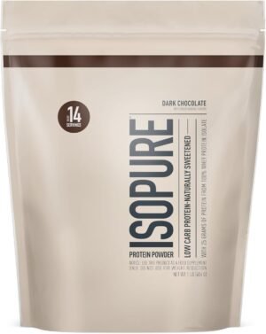 Isopure Low Carb 100% Pure Whey Isolate Protein Powder, Lactose Free, Gluten Free, With Vitamins, Dark Chocolate, 25g Protein Per Serving, 1 Lb, 14 Servings