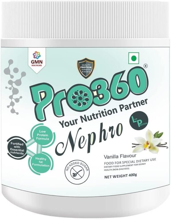 Pro360 Nephro LP - Non-Dialysis Care Nutritional Protein Drink (Vanilla Flavour) No Added Sugar, Special Dietary Supplement for Kidney / Renal Health, 400 Gm