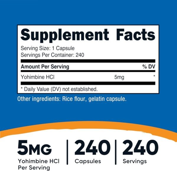 Nutricost Yohimbine HCl 5mg, 240 Capsules Extra Strength - Gluten Free, Non-GMO