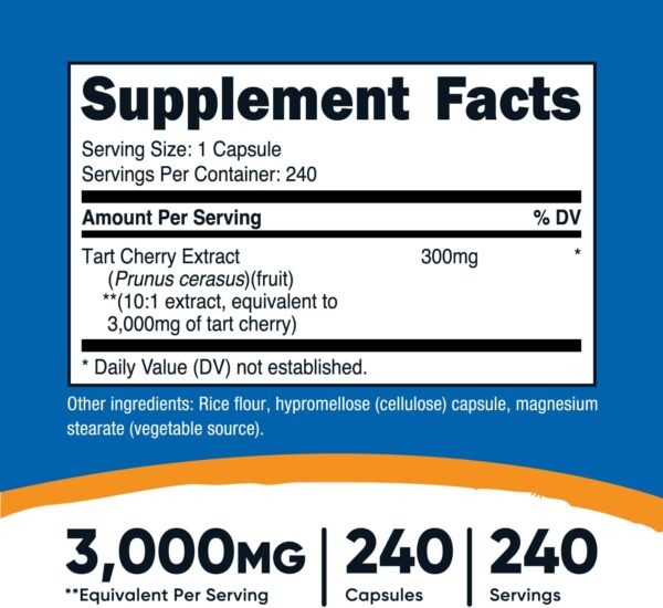 Nutricost Tart Cherry Extract 3000mg Equivalent (from 300mg of 10:1 Extract), 240 Vegetarian Capsules - Gluten Free, Non-GMO