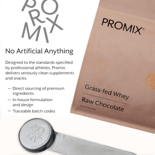 Promix Whey Protein Powder, Raw Chocolate - 5lb Bulk - Grass-Fed & 100% All Natural - ­Post Workout Fitness & Nutrition Shakes, Smoothies, Baking & Cooking Recipes - Gluten-Free & Keto-Friendly